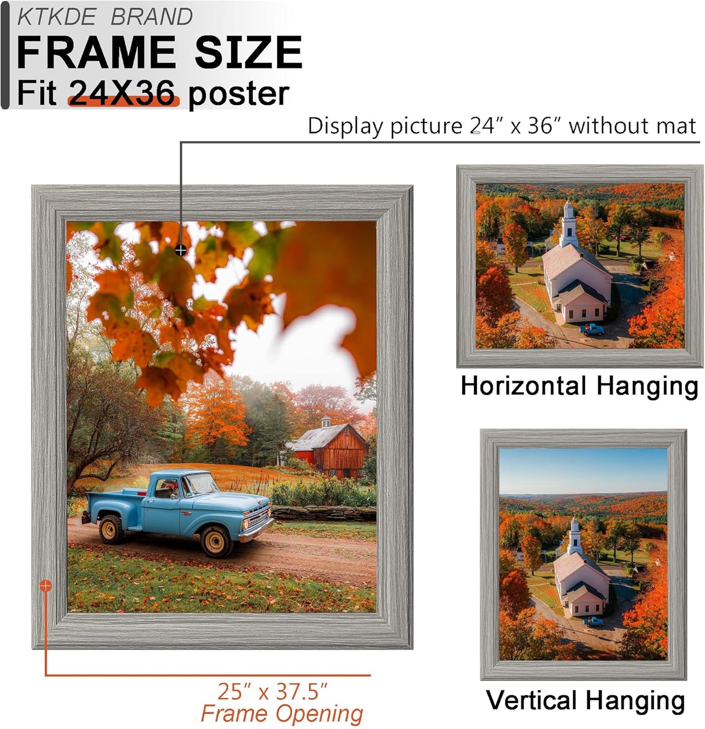 KTKDE 24x36 Poster Frame 3 Pack,Picture Frames Wooden Gray 36 by 24 in for Pictures and Art Prints, Exhibition, Caffe Large Frame for Photos, best gift