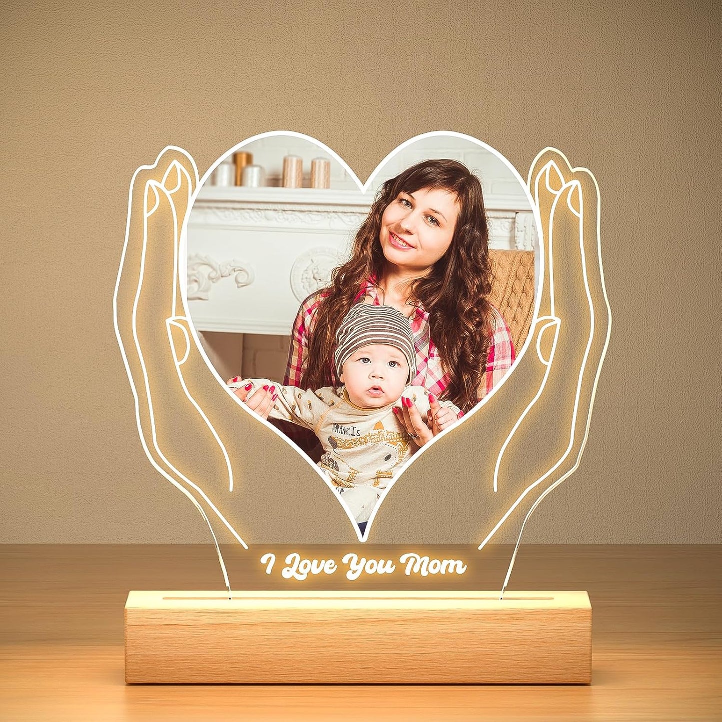 Custom Picture Frames with Photo, Customized Picture Frame with Night Light, Custom Photo Frame, Personalized Valentines Day Gifts for Mom Baby Kid Family