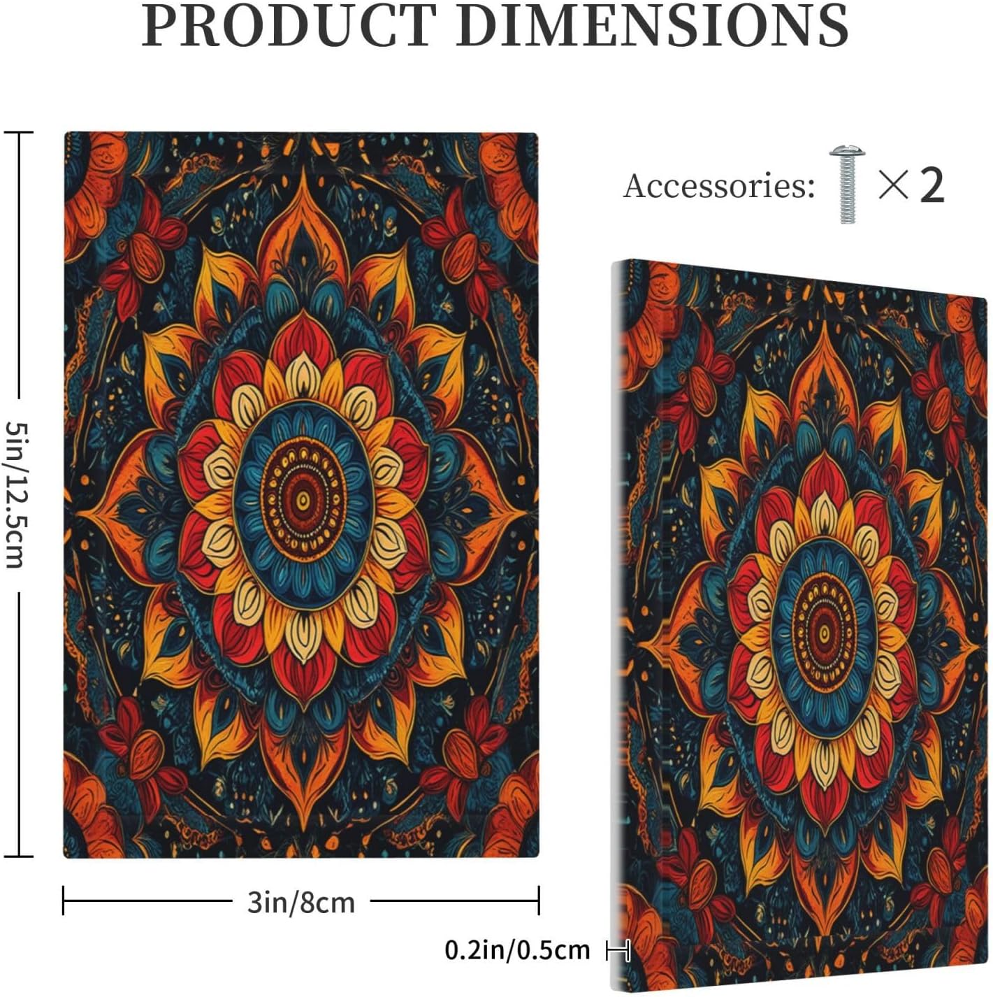 Boho Colorful Mandala 1-Gang No Device Blank Wallplate Electrical Light Switch Covers Decorative Receptacle Face Plate Cover for Bathroom 5 X 3 IN