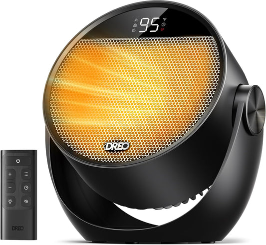 Dreo Space Heater 1500W, 60° Adjustable Tilt, 10.5ft/s Portable Electric Heaters for Indoor Use with Thermostat, 8 Safety Protections, 3 Modes, Remote, Quiet Desk Heater for Bedroom, Office, Black
