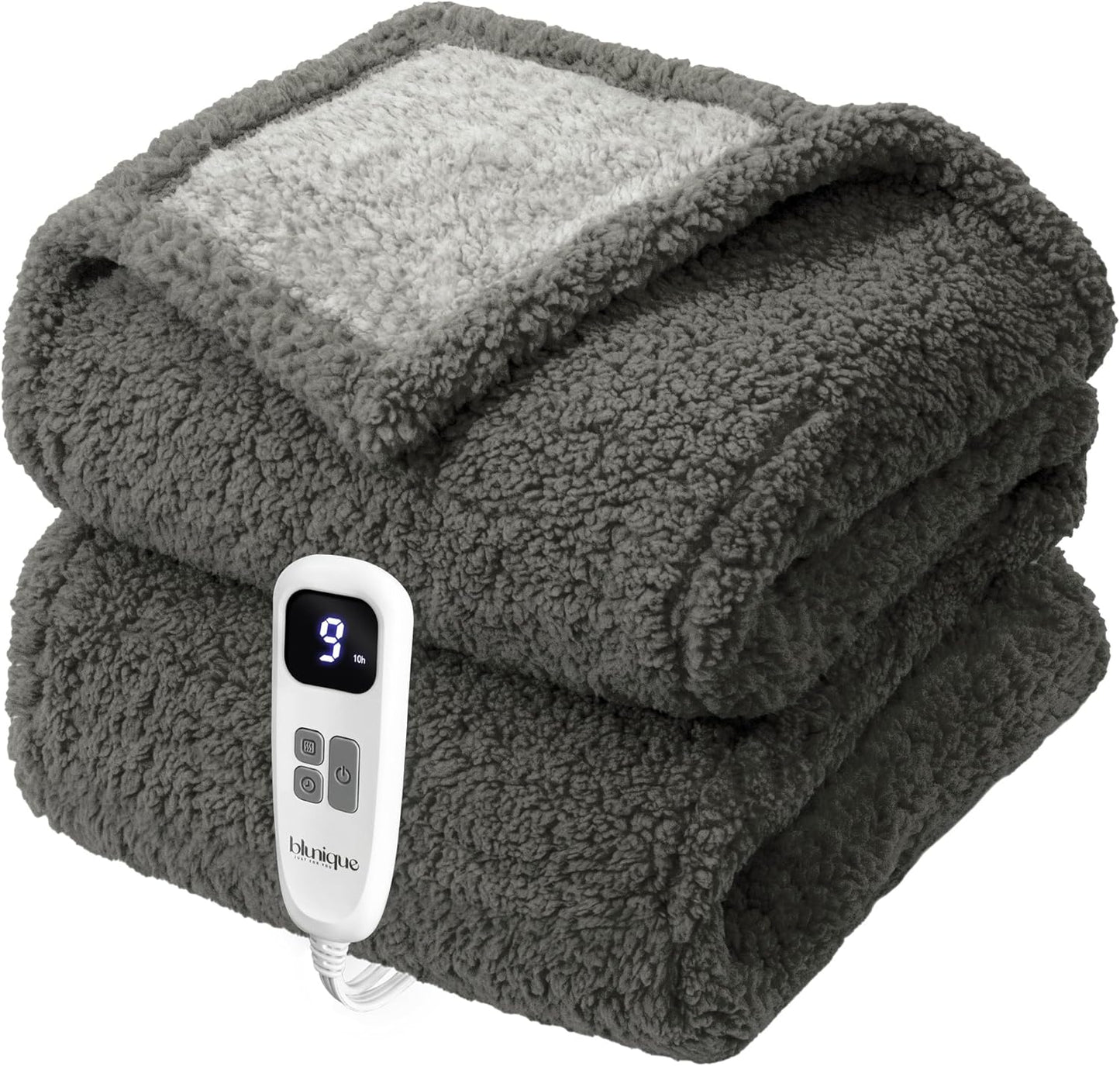 Heated Blanket Electric Blanket Twin - Fast Heating Blanket Throw Double Sided Sherpa Ultra Soft Cozy with 10 Heating Levels & 2-10 Hours Auto Off, Mashine Washable, 62 x 84 Inches, Grey Twin