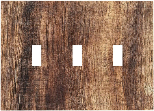 Decorative Switch Plates Vintage Rustic Brown Wood Grain 3 Gang Wall Plate Triple Toggle Light Switch Cover Faceplate Electrical Wall Panels for Bedroom Farmhouse Decor