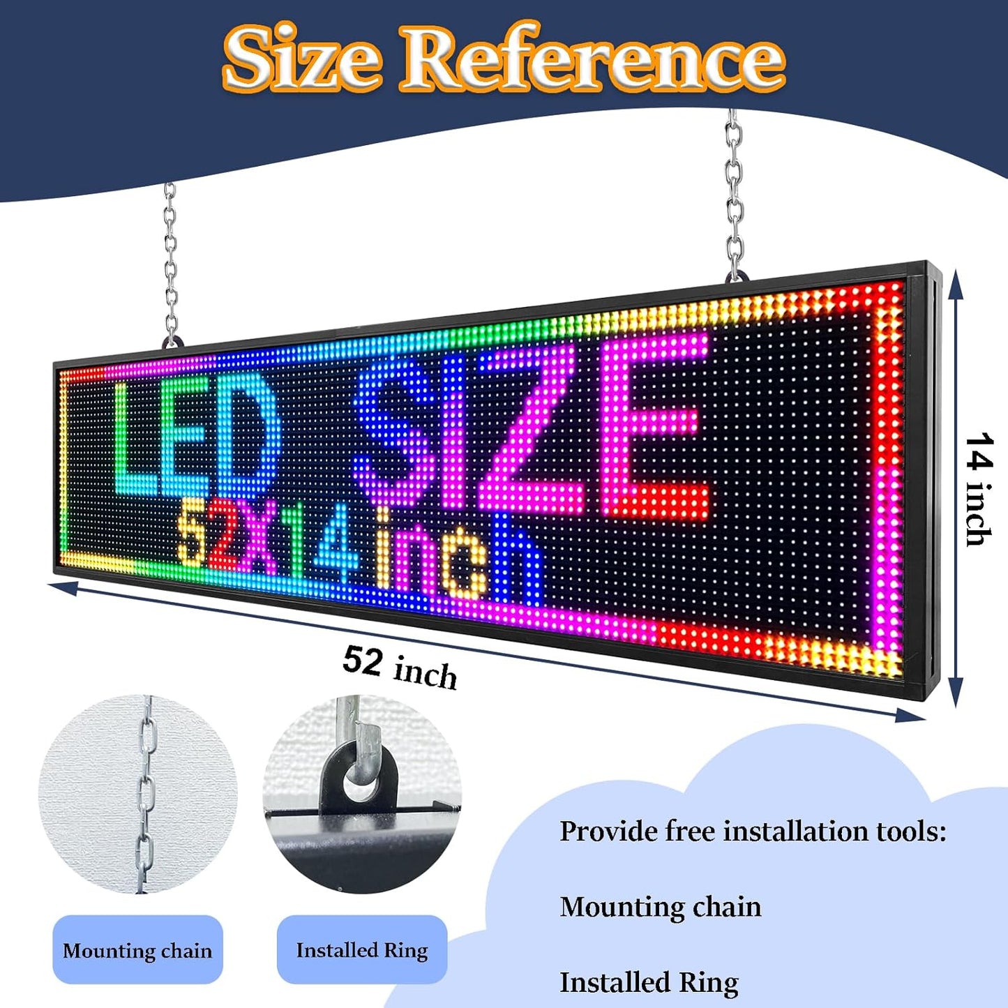 P10 52x14 inch Full Color WiFi LED Display Sign Outdoor Waterproof lP45 Digital Boardfor Restaurants, Cafes & Bars with Dynamic Ads, Remote Programming and Easy Setup