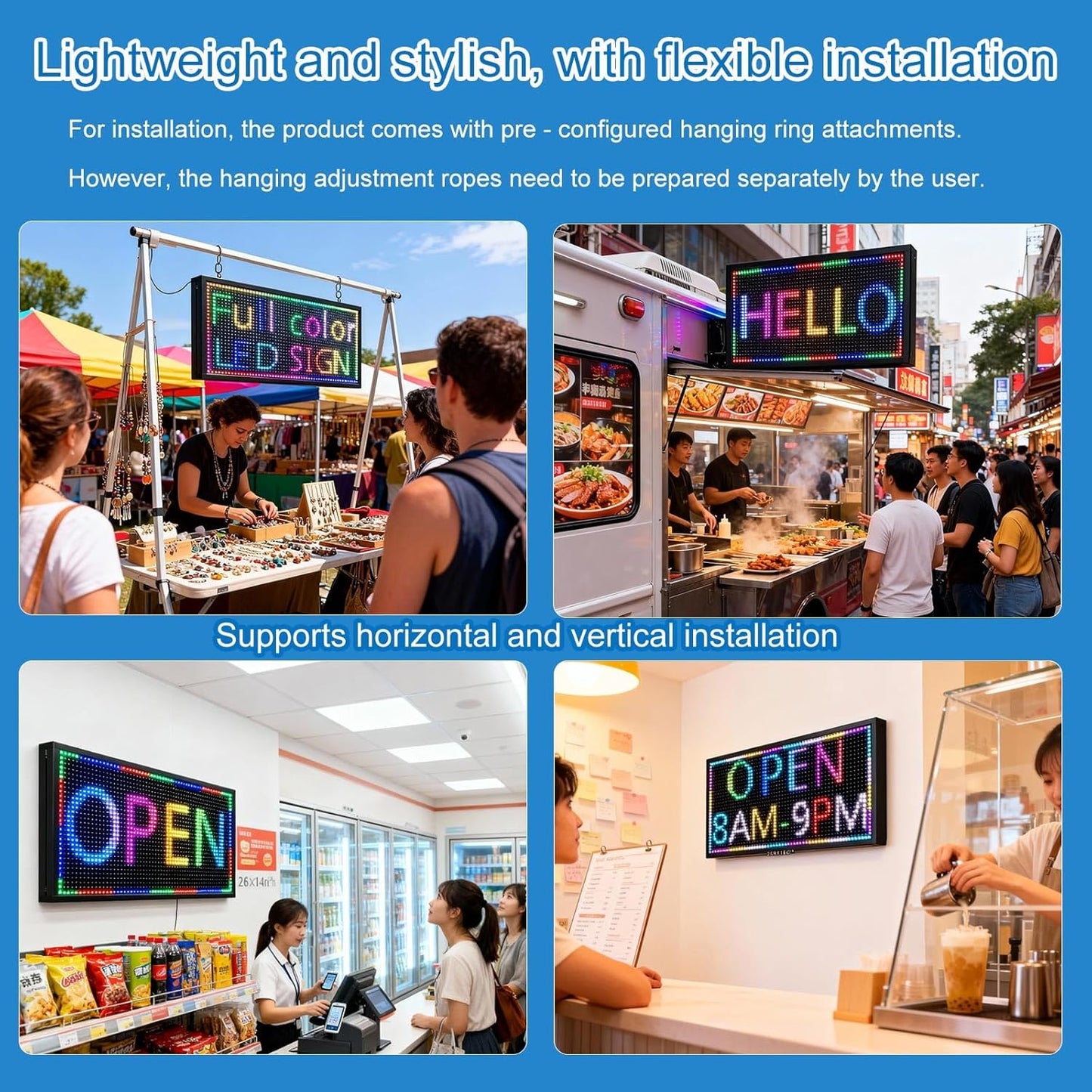 Programmable Led Sign Outdoor Digital Signs For Business Scrolling Electronic Message Board Wifi Control Display Screen Panel Custom Full Color Advertising P10(26" * 14")