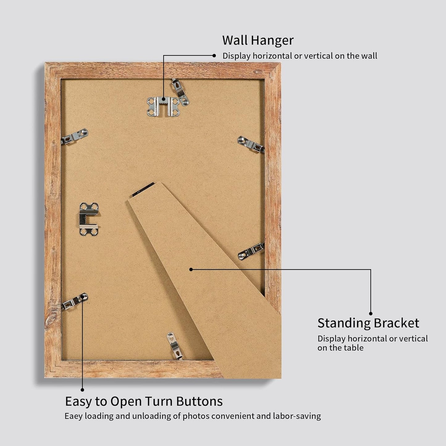 iRahmen 9x12 Picture Frame Set of 4 with Tempered Glass, Rustic Brown Frame Display 6x8 Pictures with Mat or 9 x 12 Without Mat, Wooden 9 x 12 Photo Frame for Wall Mount and Tabletop Display
