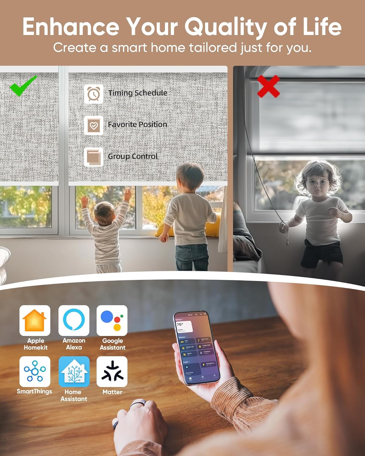 Kincmo Motorized Blinds with Remote,100% Blackout Motorized Roller Shades Work with Apple Homekit,Alexa,Google, Custom Electric Blinds with App,Voice Control (Mist Ash Grey)