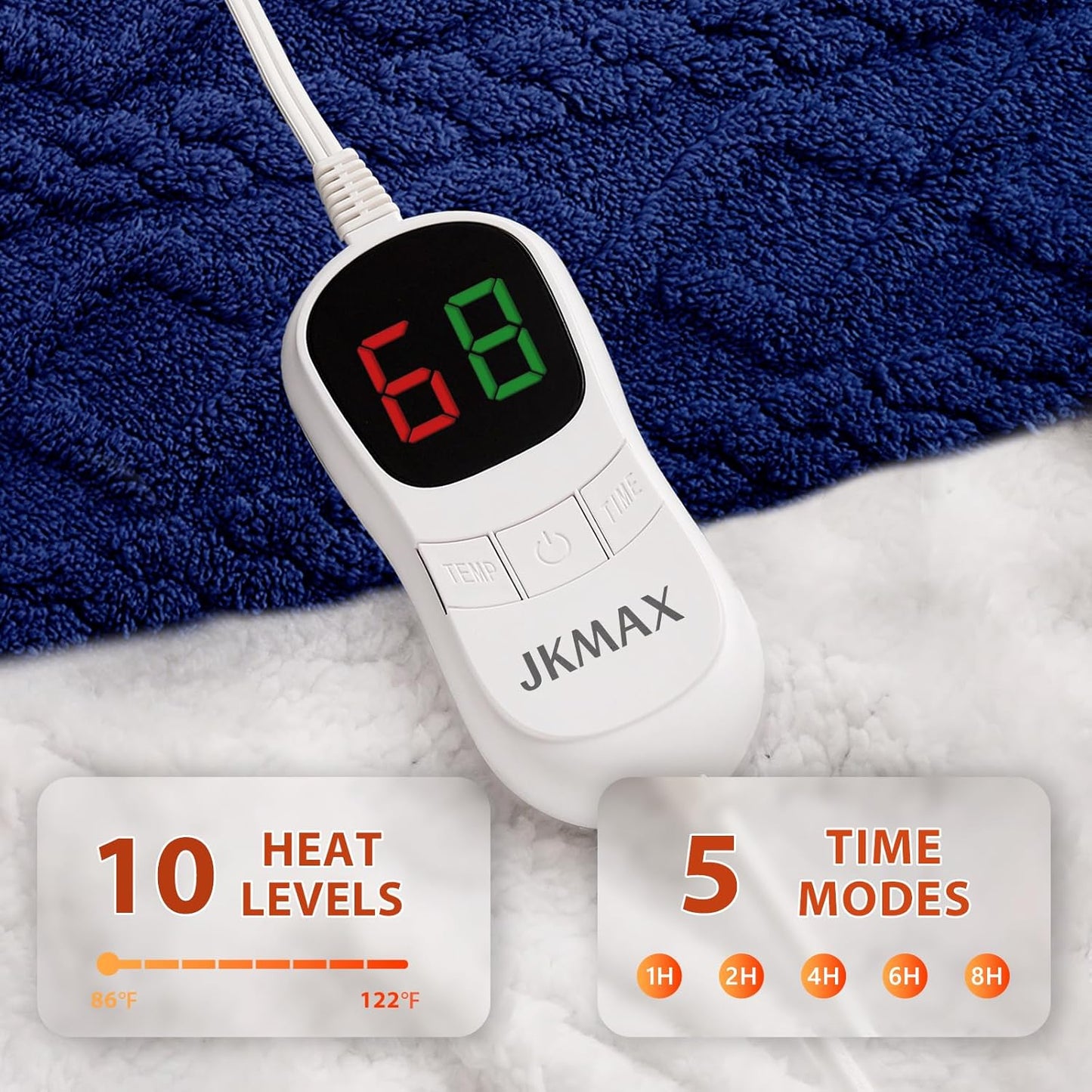 Heated Electric Blanket Twin Size-62"x84" Heating Blanket with 10 Heating Levels & 5 Time Settings Over-Heat Protection，Winter Warmer for Adults with ETL Certification（Navy Blue）