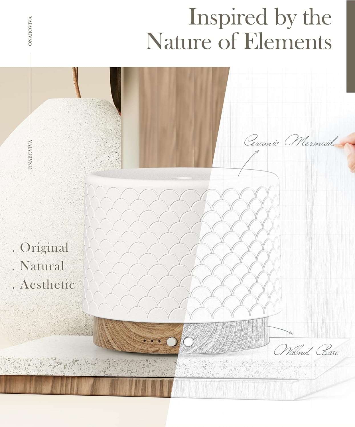 Essential Oil Diffuser, 280ml Ceramic Diffusers for Large Room, Ultrasonic Aromatherapy Diffuser with Cool Mist Humidifier, Quiet and Intelligent Oil Diffusers for Home,Office,Yoga,Bathroom
