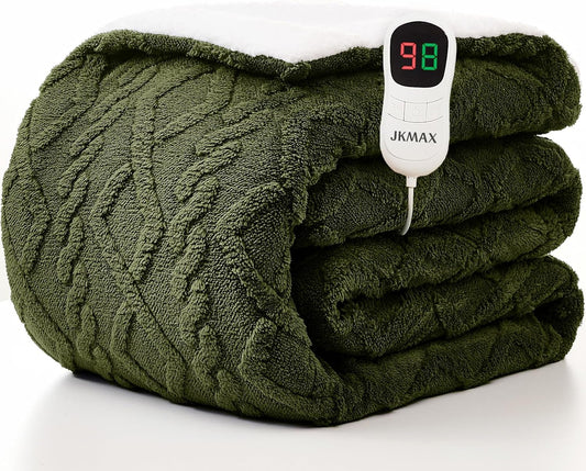 Heated Electric Blanket Twin Size-62"x84" Heating Blanket with 10 Heating Levels & 5 Time Settings Over-Heat Protection，Winter Warmer for Adults with ETL Certification（Green）