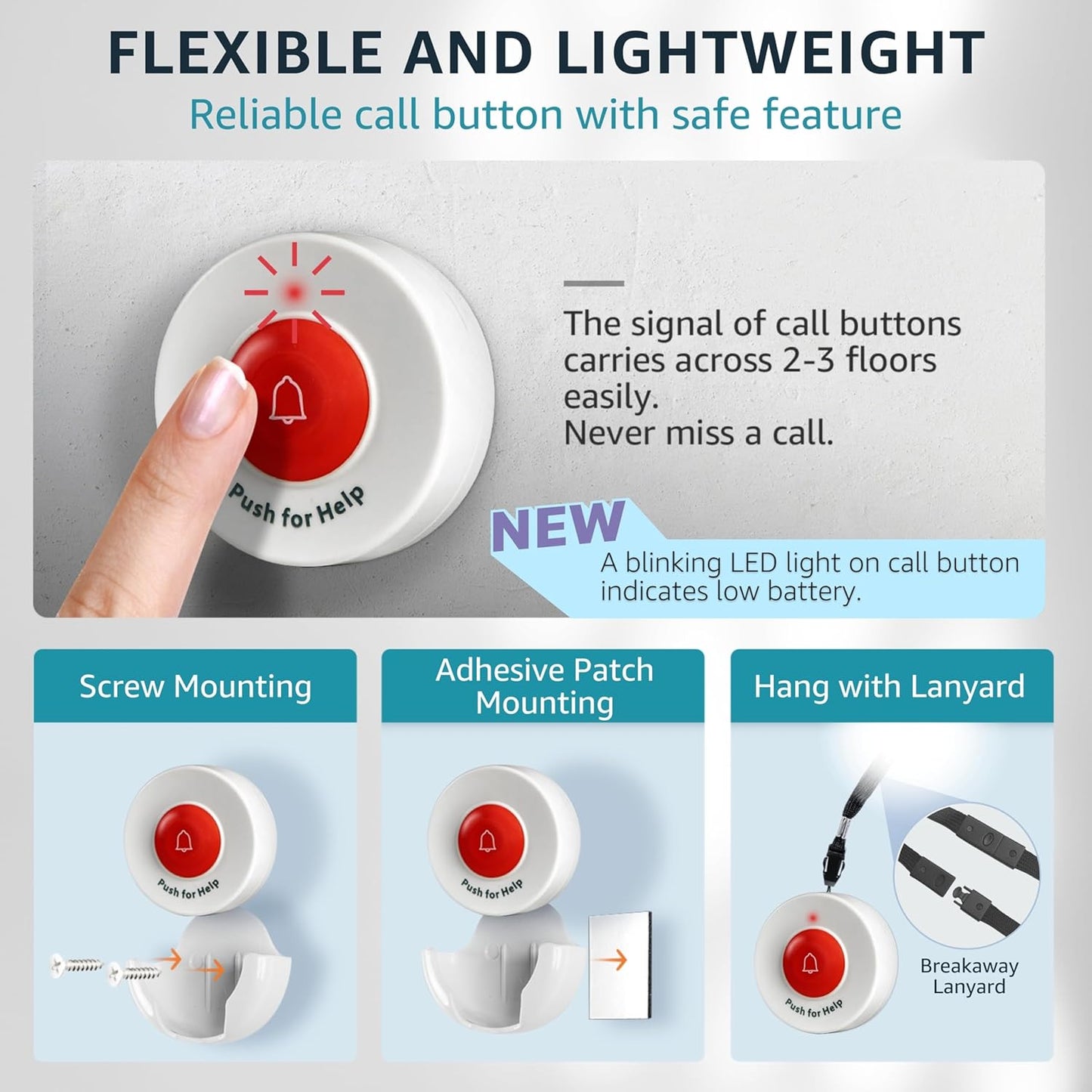 Call Button for Elderly and Caregiver Pager Portable SOS Alert System Alarm for Nurse Call Seniors Patients Emergency Home