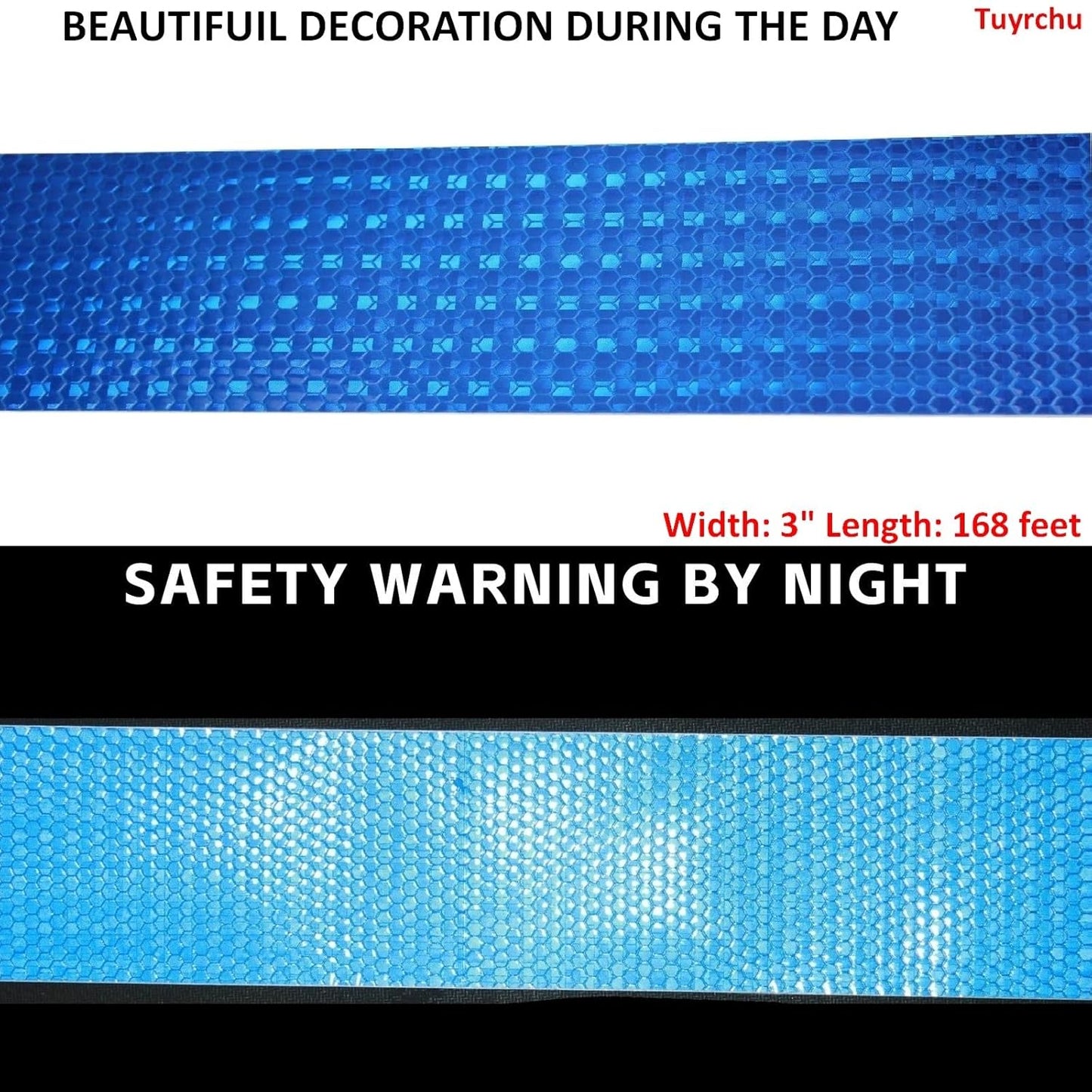 Blue Reflective Tape 3 inch Wide, Outdoor Waterproof High Visibility Warning Industrial Marking Tape, Safety Stickers (168 feet)