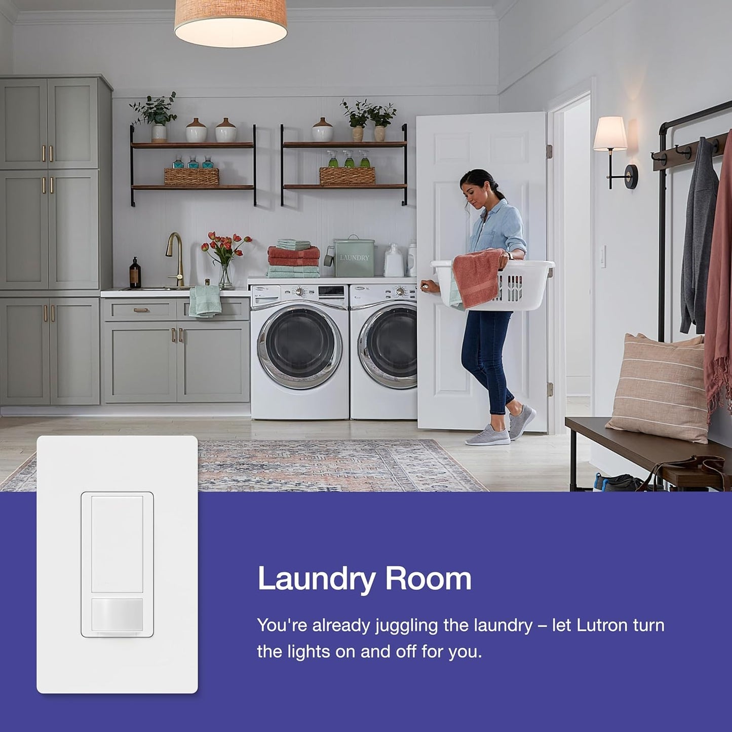 Lutron Maestro Motion Sensor Light Switch Indoor for Bathroom, Garage, Laundry Room, Any Bulbs, Occupancy Vacancy Sensor, Single-Pole, MS-OPS2-PD, Palladium