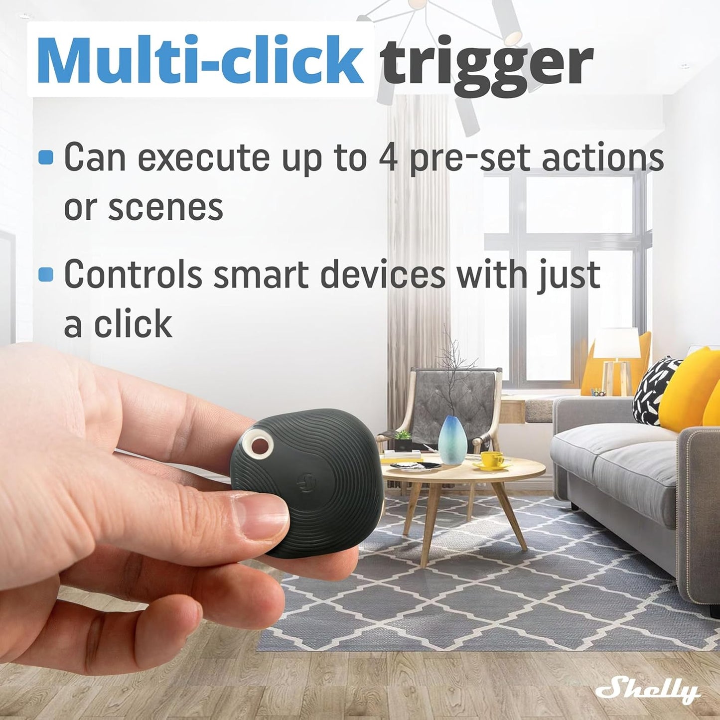 Shelly Blu Button Tough Black | Bluetooth-Operated Multi-Click Action and Scenes Activation Button | Versatile Control | Home Automation | IP54 Waterproof | Highly Resilient | Broad Range