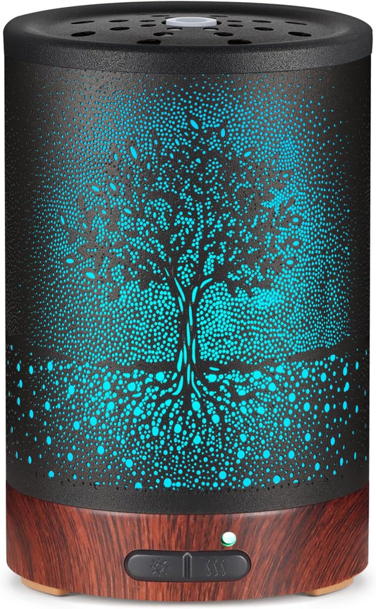 Essential Oil Diffuser- Aromatherapy Diffuser with7 Colors Light and Auto-Off for Women Metal Cool Mist Humidifier for Home and Office for Mom Women(Tree)