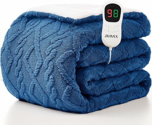 Heated Electric Blanket Twin Size-62"x84" Heating Blanket with 10 Heating Levels & 5 Time Settings Over-Heat Protection，Winter Warmer for Adults with ETL Certification（Blue）