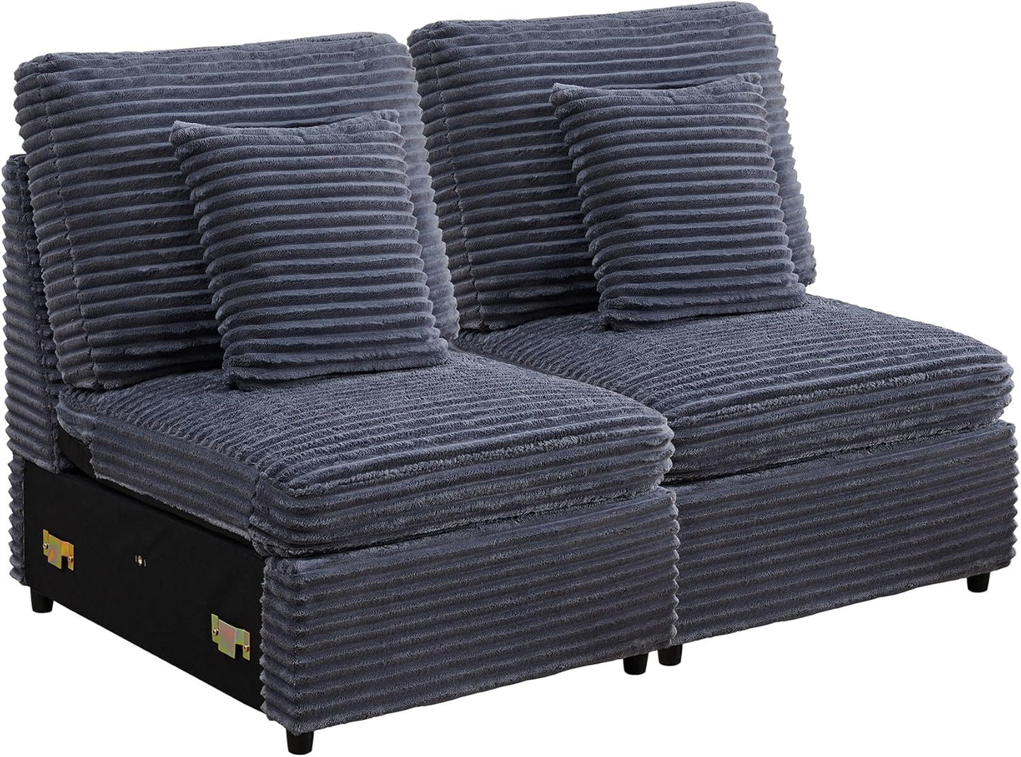 LEVNARY Modular Armless Chair Set of 2, Faux Rabbit Fur Upholstered Single Seat for Sectional Sofa Expansion (Gray)