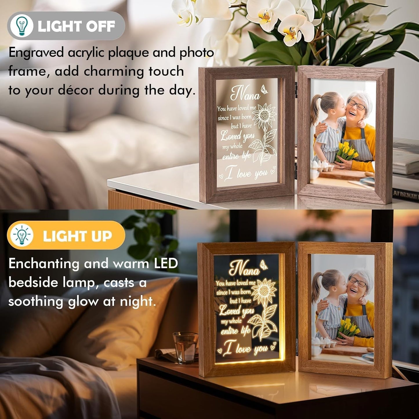 Nana Gifts Christmas Grandma Gifts from Grandkids Granddaughter Grandson, Night Light with Grandma Picture Frame for 5x7 Photo, Personalized Gift for Grandmother Gigi Granny Mimi Nana Birthday Gift