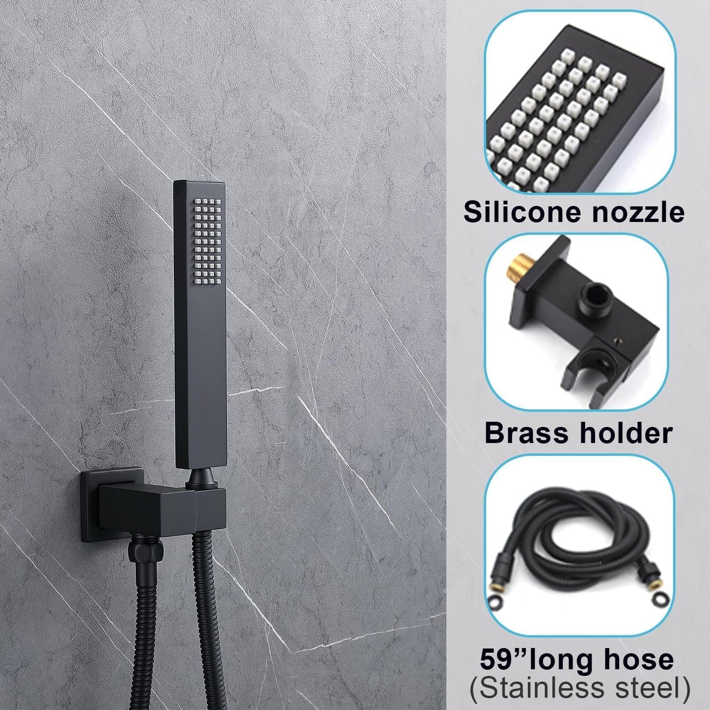 Digital Display Dual Head Shower system Rain Shower System Shower Wall Mount 10 Inch Ceiling Shower Head with 6 Inch Shower Head with shower handheld(Matte Black)
