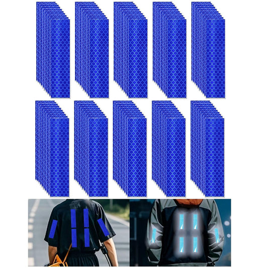 Non Fading Blue Reflective Stickers 1 inch X 4 inch, Outdoor Waterproof High Visibility Warning Safety Adhesive Reflector Tape (100 Pcs)