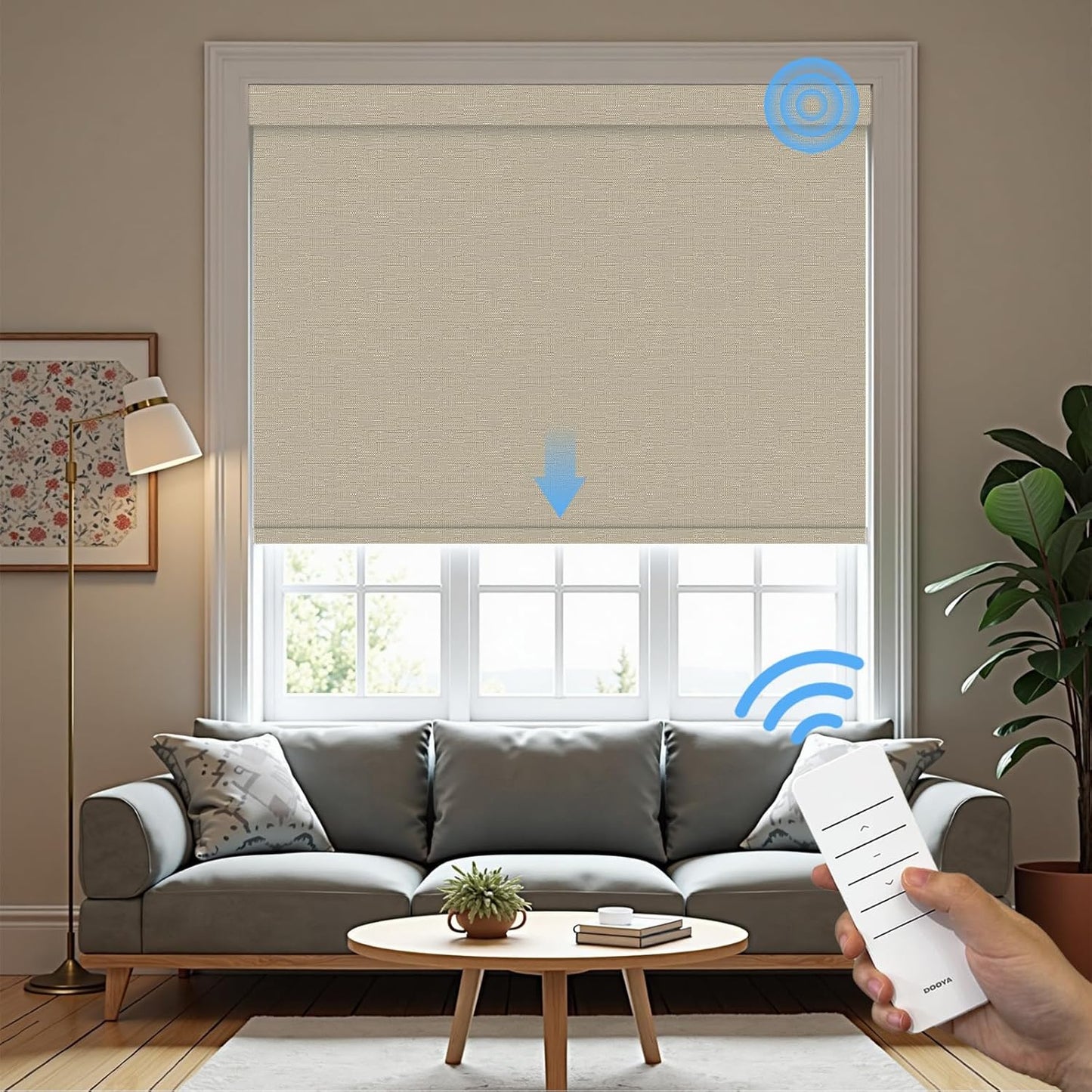 Motorized Roller Blinds with Remote, 100% Blackout Automatic Roller Shades for Bedroom, Bathroom, and Living Room, Customized Size, Golden Autumn Beige