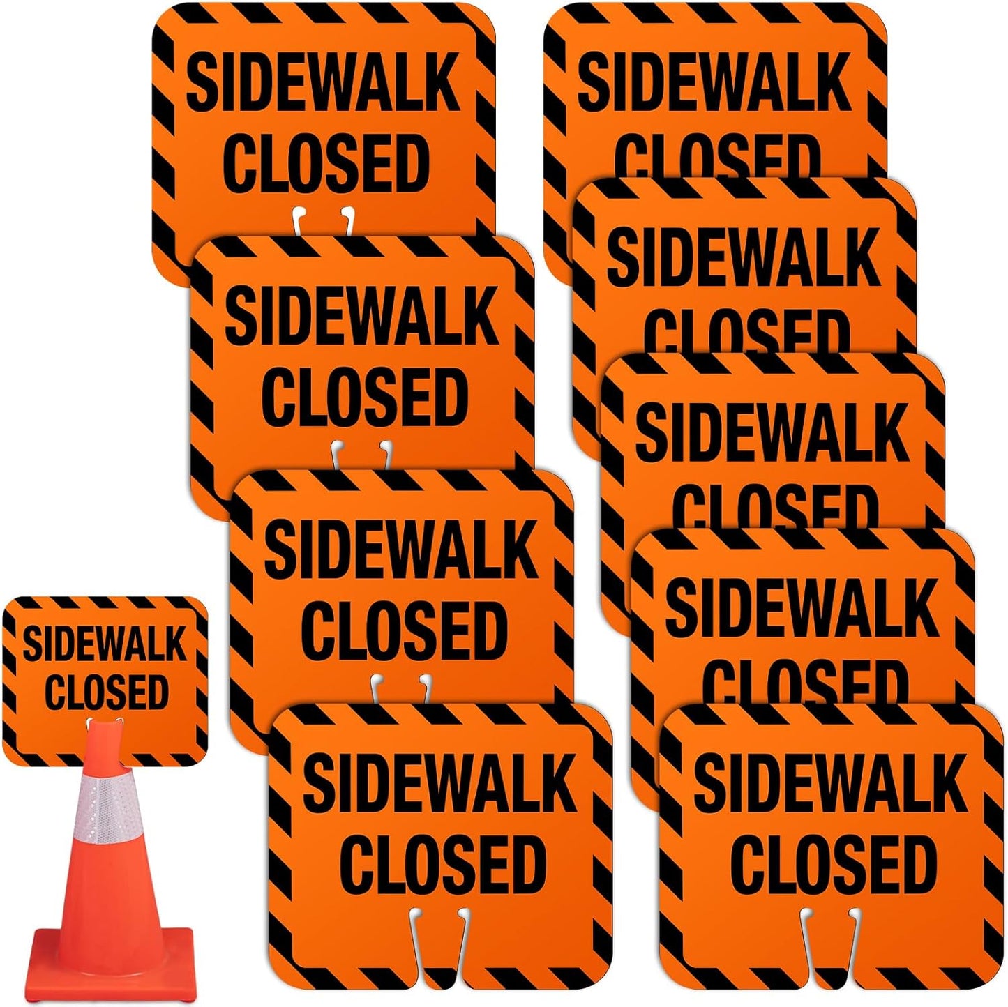 9 Pcs Plastic Sidewalk Closed Sign Bulk for Traffic Cones Top Road Warning Signs 10.4" Height x 12.6" Width x 0.05" Thickness for Outdoor Barricade Construction Caution