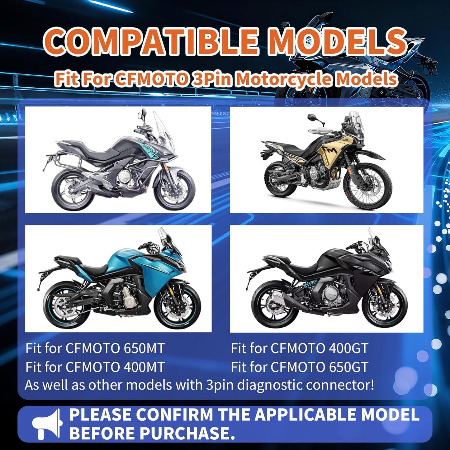 OBD2 Adapter Cable Fits for CFMOTO Ducati and More Motorcycles, 3Pin to 16Pin OBD2 Diagnostic Adapter Cable Works with All OBDII Scanner