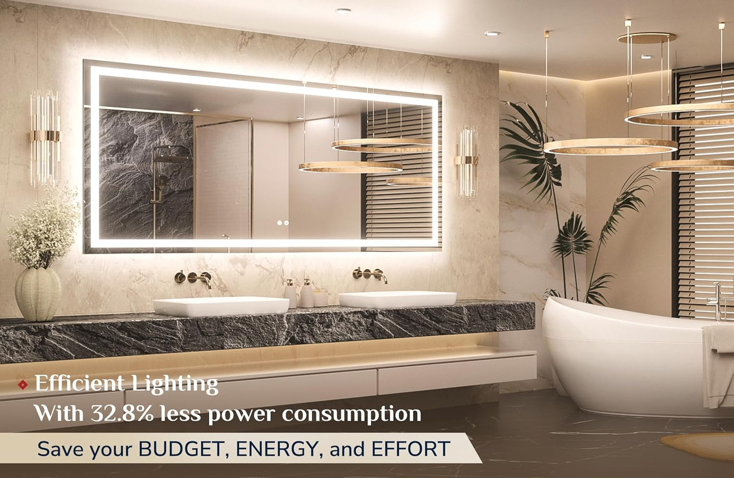 Keonjinn LED Bathroom Mirror 72" x 32" with Frontlit & Backlit, Lighted Mirror for Bathroom Wall with Dimmable 3-Color Lights, Large Anti-Fog Mirror, HD Tempered Glass, UL-Listed LED Driver