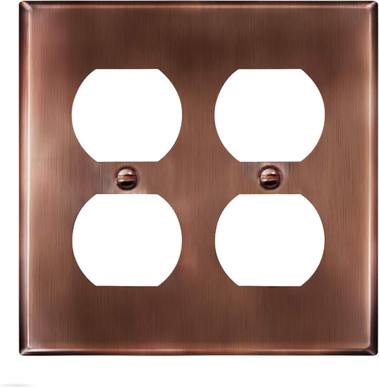 ENERLITES Antique Copper Double Duplex Receptacle Metal Wall Plate, Outlet Cover, Corrosion Resistant, Standard Size 2-Gang 4.50" x 4.57", Stainless Steel 201, 7722-AC