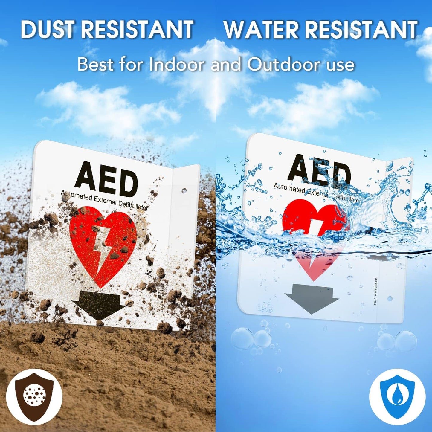 T&R AED Sign, Automated External Defibrillator with Down Arrow - 2 Pack - 6 x 6 Inches Acrylic, 2 pre-drilled holes, Includes Matching Screws, Use for Office/Business
