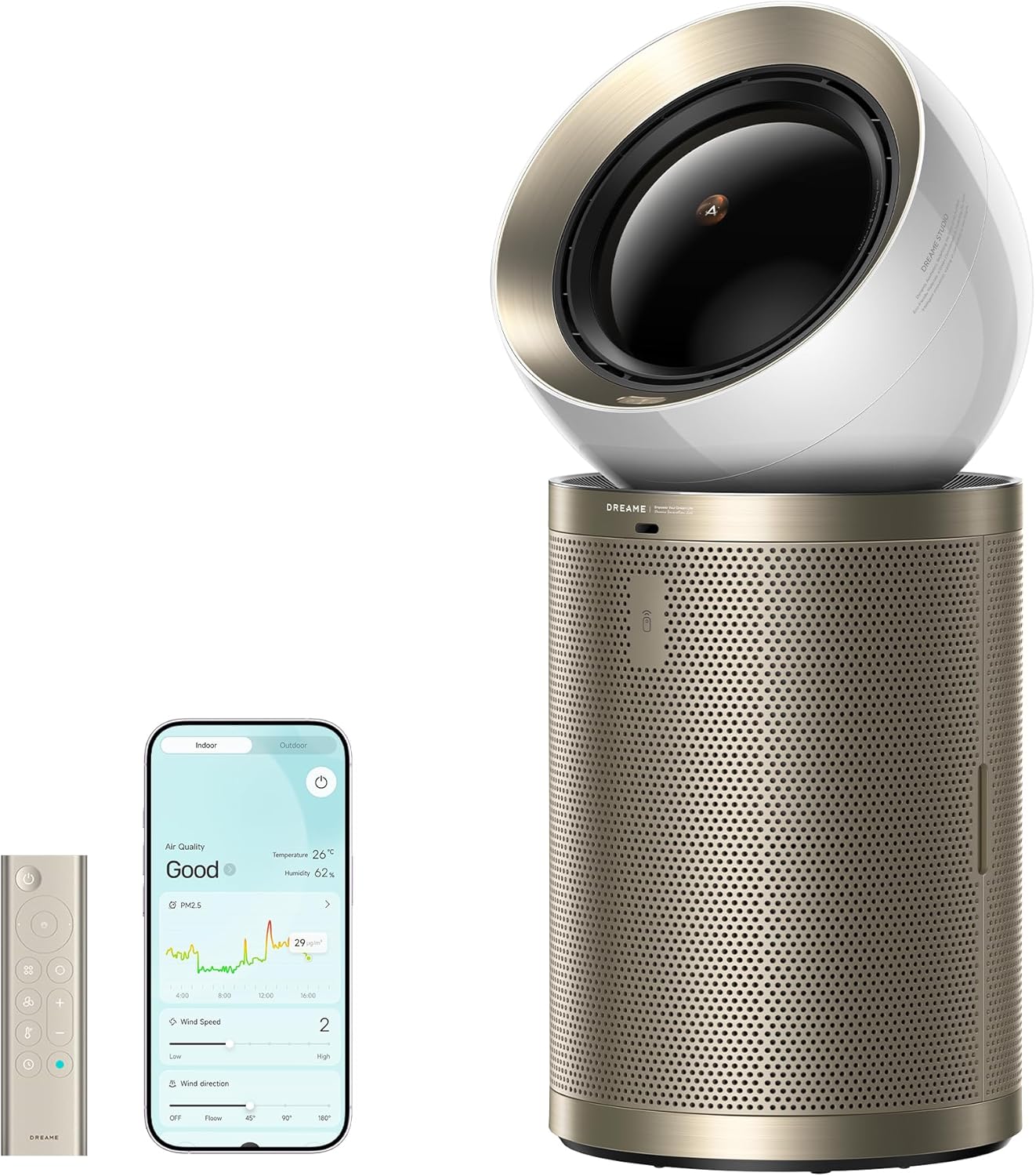 Dreame Smart Air Purifier PM10 for Home Large Room, Cleans 7,534 ft² in One Hour with 4 Filters, Dual-way Air Oulets, Al Tracking, Air Quality Monitor with 7 Sensors, 2-in-1 Purifier & Fan, Gold