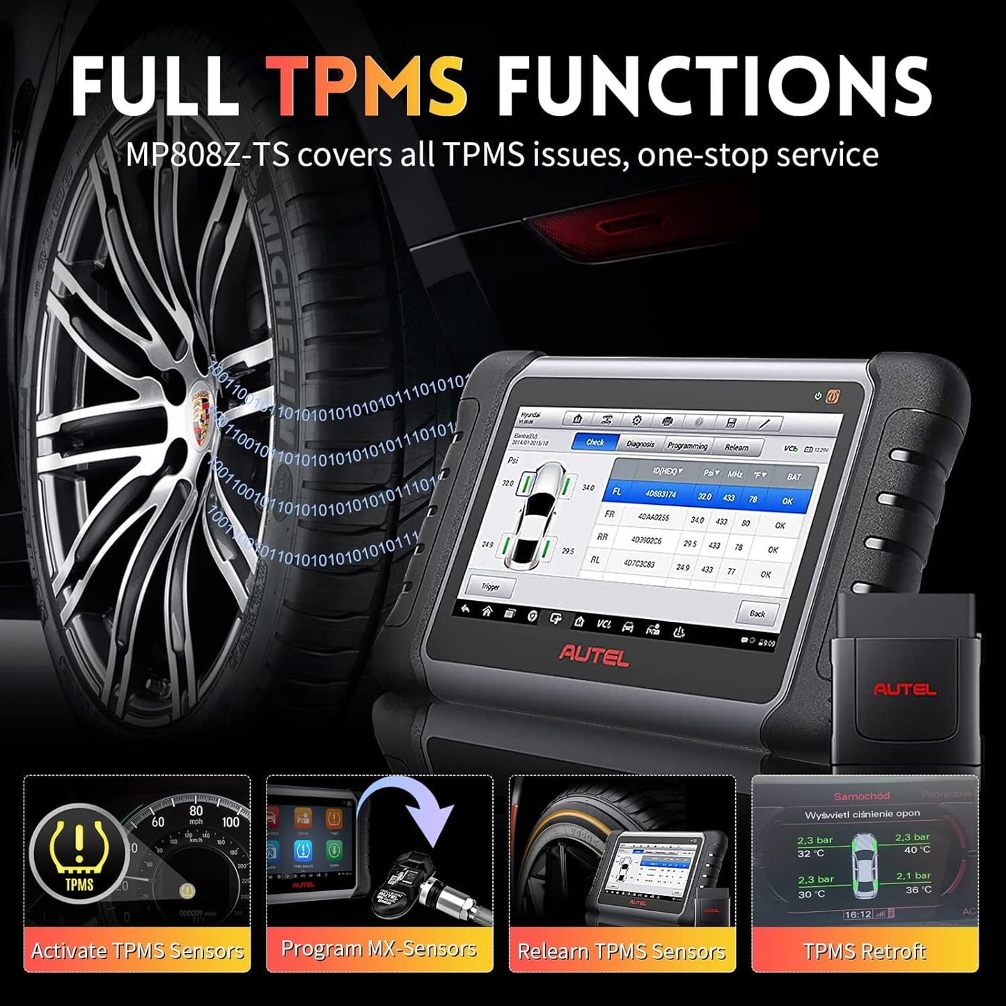 Autel MaxiPRO MP808Z-TS Scanner (2-Year Free Updates) - New ECU Coding Scan Tool with TPMS Relearn Rest Programming, Upgraded of MP808BT PRO /MP808BT, Active Test, 36+Service, Full System Diagnose