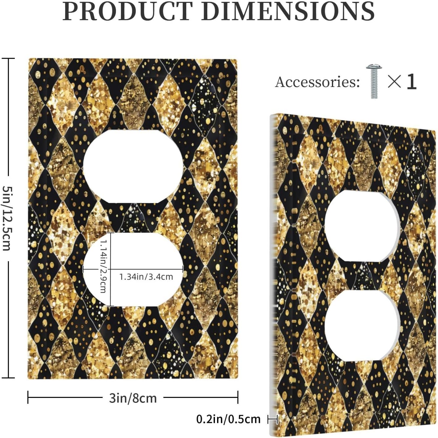 Gold Black Marble Geometric Plaid Glitter Outlet Covers 1 Gang Duplex Light Switch Cover Wall Plate Decorative Switch Plates Electrical Receptacle Faceplate for Bedroom Bathroom Decor