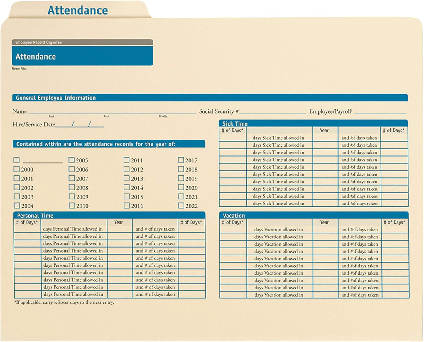 ComplyRight Attendance Folders | 11.75” x 9.5” | HR and Employee Management | 25-Pack