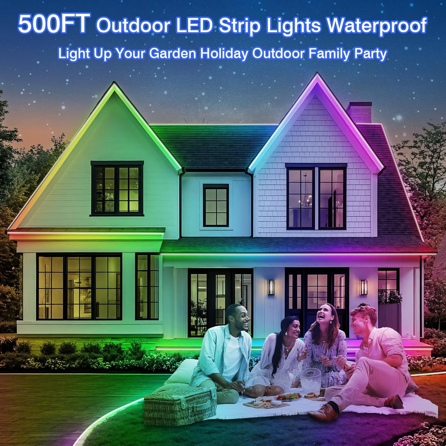zoegi 500ft Outdoor LED Strip Lights Waterproof,Music Sync RGB IP68 Outside Led Light Strips Waterproof with App and Remote,Exterior Led Rope Lights for Deck,Balcony,Roof,Garden,Pool (500FT)