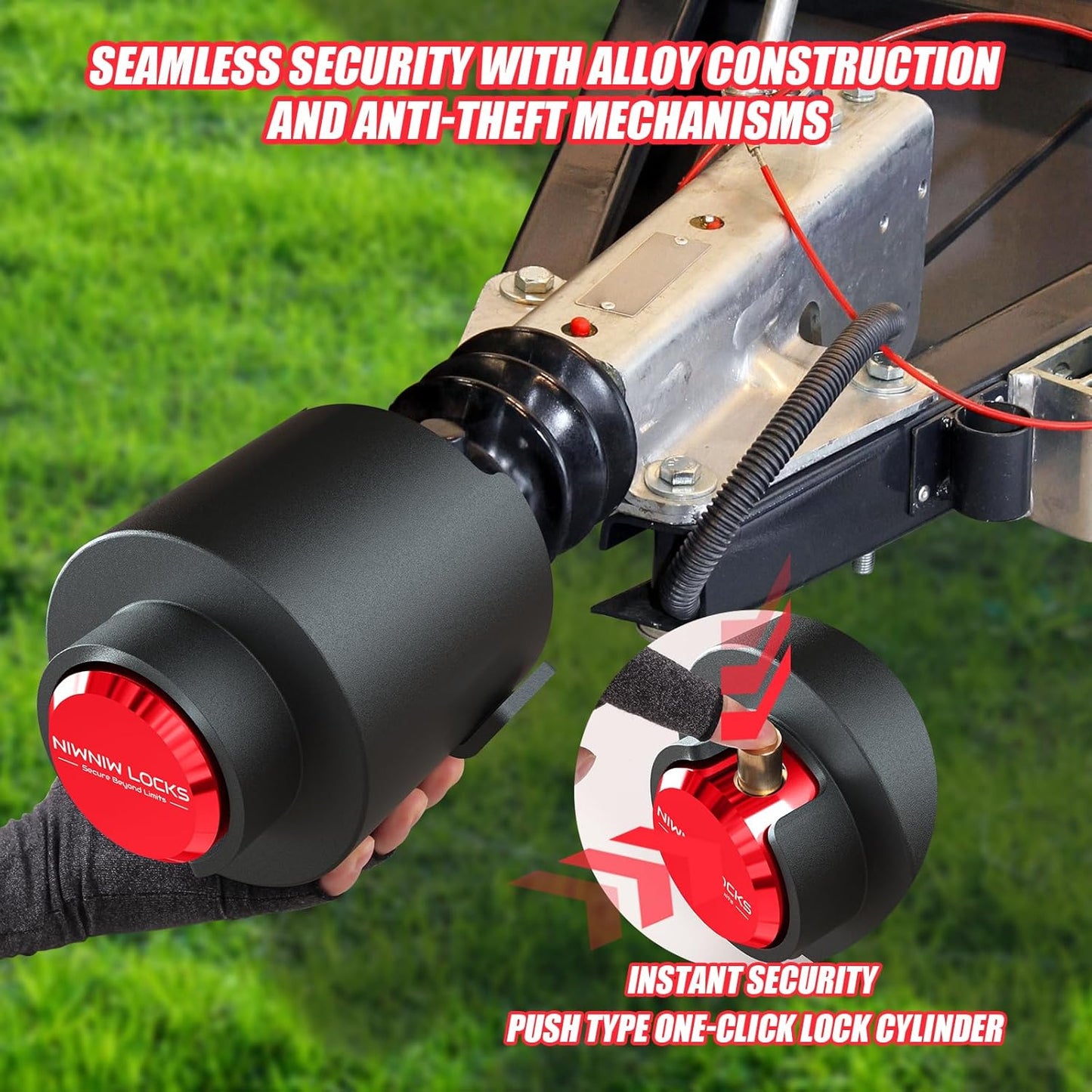 2-5/16" Heavy Duty Trailer Hitch Lock - Ball Coupler&Safety Chains Anti-Theft,Travel RV/Pop-Up Camper/Boat/Truck/Motorcycle/ATV/UTV/Flatbed/Cargo/Dump/Utility Trailer Tongue Lock Secure Design