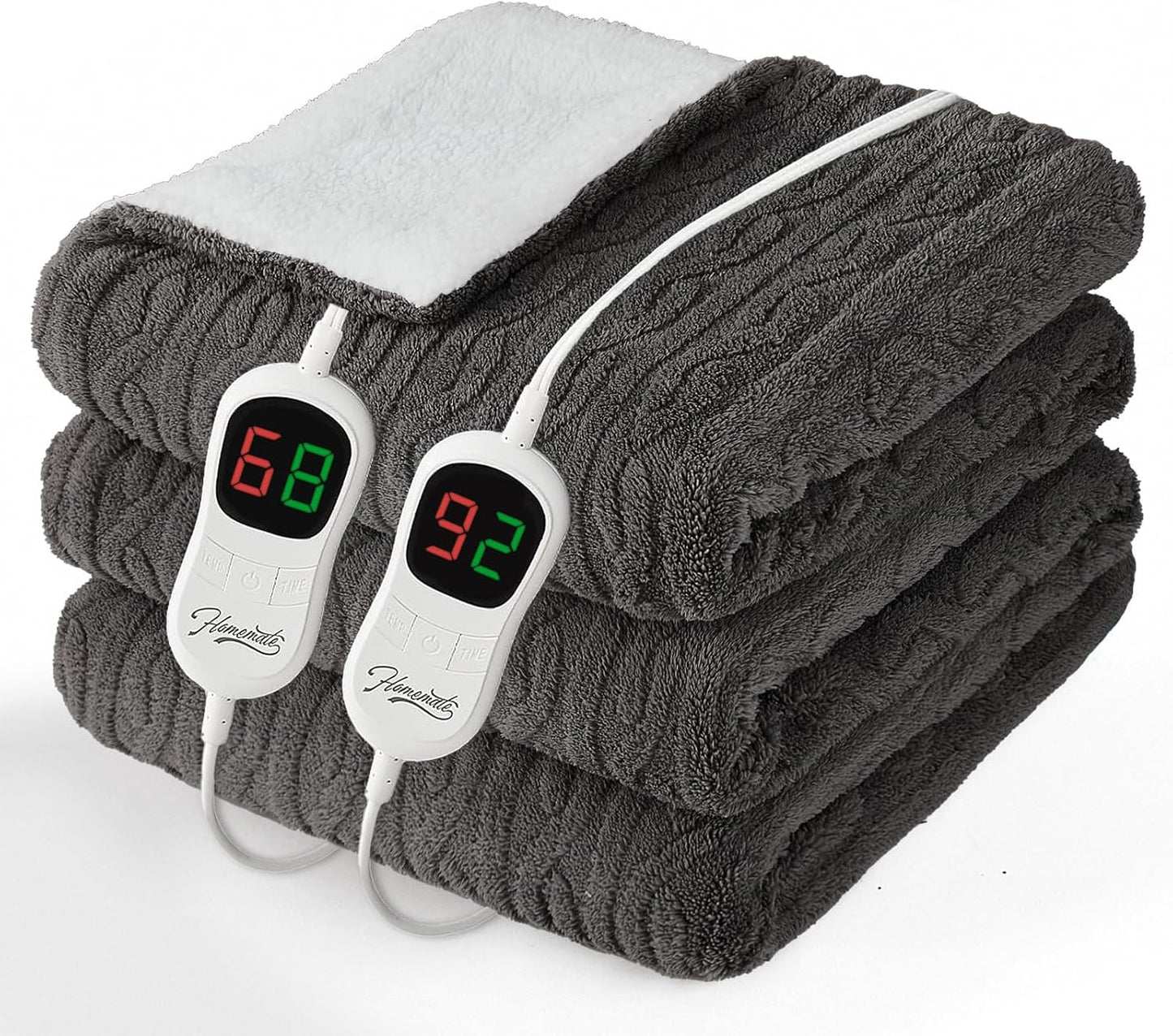 Homemate Electric Heated Blanket Queen - 84"x90" Heating Bed Blankets Throw with 10 Heating Levels 8 Hours Auto Off Fast Heating Over-Heated Protection Ultra Soft Warm Flannel ETL Certified