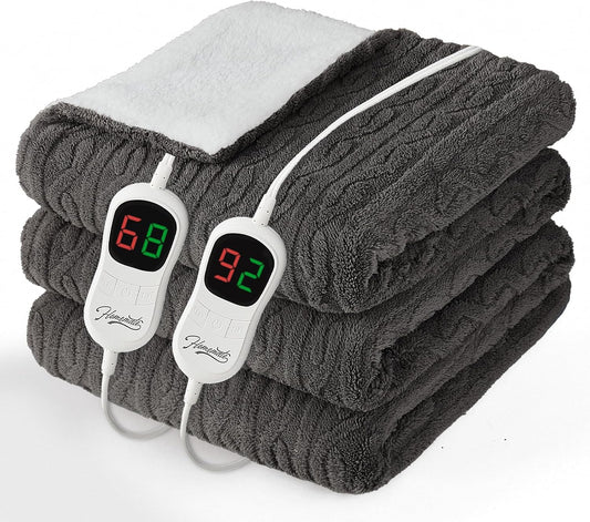 Homemate Electric Heated Blanket Queen - 84"x90" Heating Bed Blankets Throw with 10 Heating Levels 8 Hours Auto Off Fast Heating Over-Heated Protection Ultra Soft Warm Flannel ETL Certified