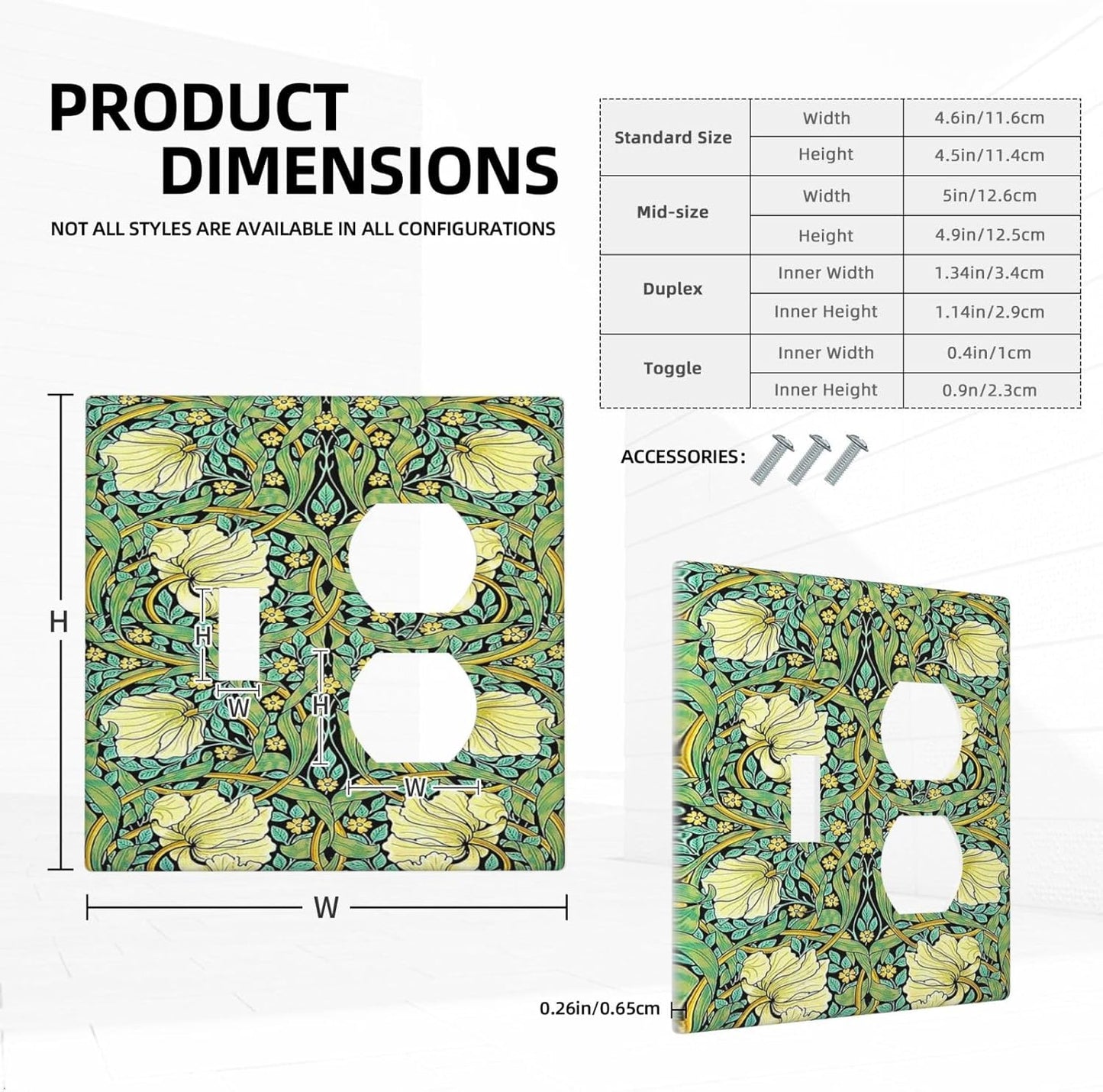 Wallplates William Morris Vintage Floral Yellow Flowers Green Leaf 1 Toggle 1 Duplex Switch Plate Electrical GFCI Faceplate Decorative Light Switch Covers for Bedroom living Room Decor
