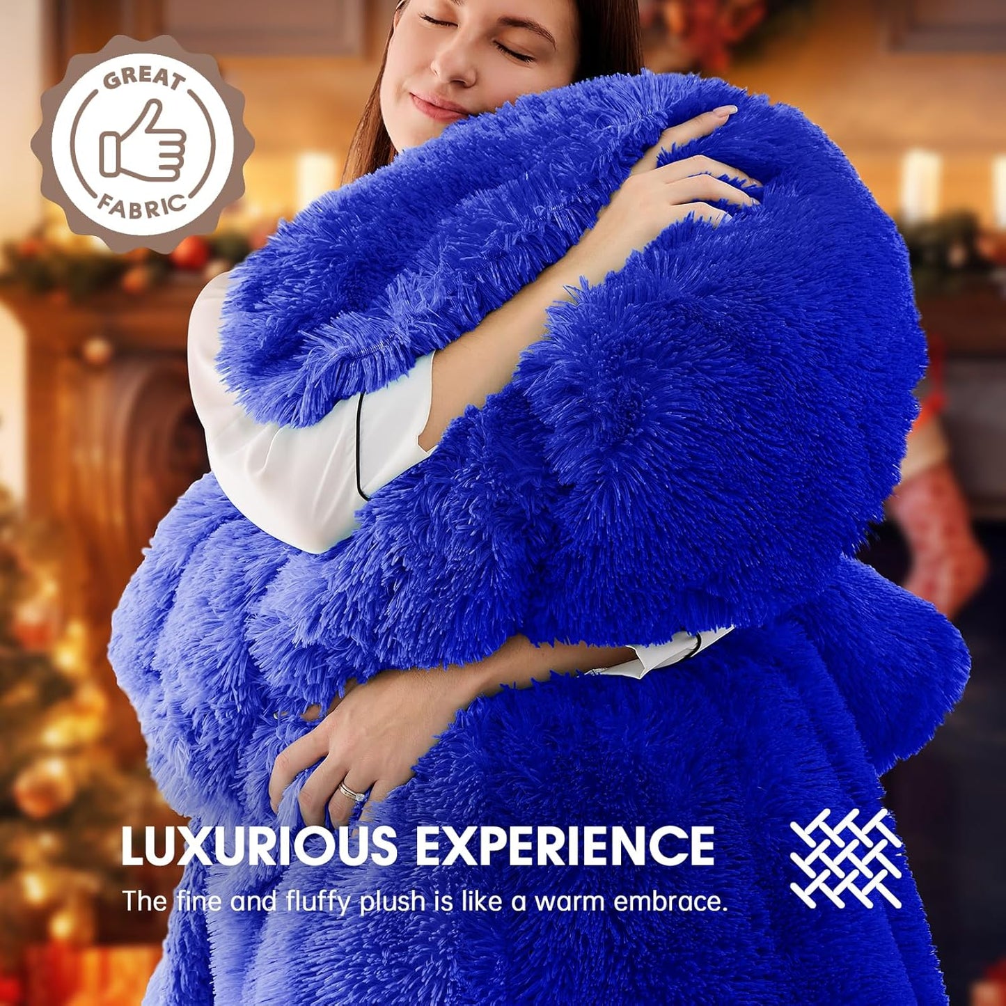 Heated Electric Blanket Queen–Faux Fur with Soft Thick SherpaWarm Winter Birthday Gifts for Women Grandma,Dual Control,10 Heat Settings,5 Time Settings, 84x90, Glacier Blue