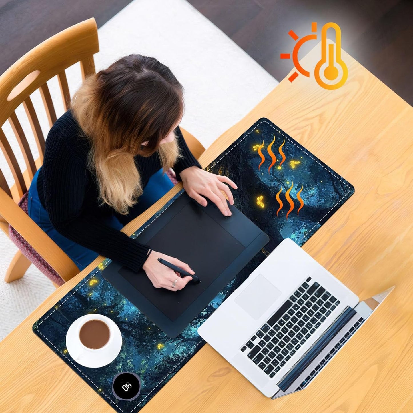 Heated Mouse Pad 31.5x13 in 3-Temp Fast Heating Desk Mat with Auto Timer Warmer for Hands Wrist Pain Relief Waterproof Keyboard Mat for Office, Gaming, Home, Enchanted Forest Glow