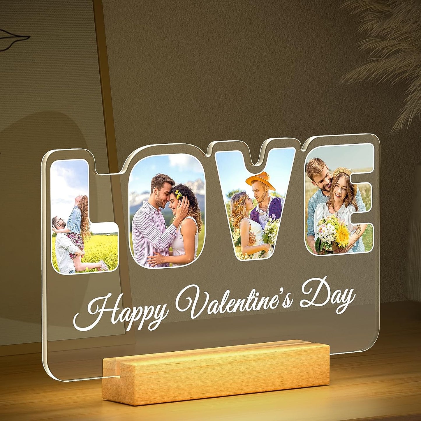 Custom Picture Frames with Photo, Personalized Photo Frame with Night Light, Customized Couples Gifts, Personalized Anniversary Valentines Day Gifts for Women Men Her Him Girlfriend Boyfriend