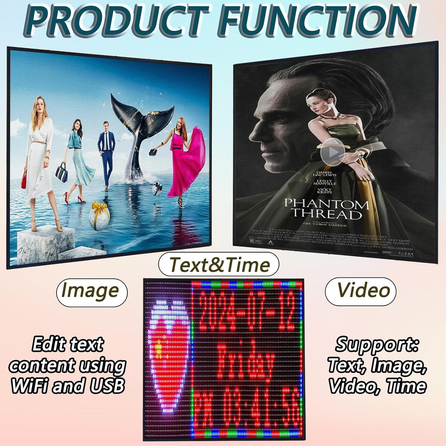 P4 Outdoor LED Video Sign 40x40 inch - WiFi USB Programmable Advertising Display for HD Videos, Images & Scrolling Text, Commercial Grade Square LED Screen