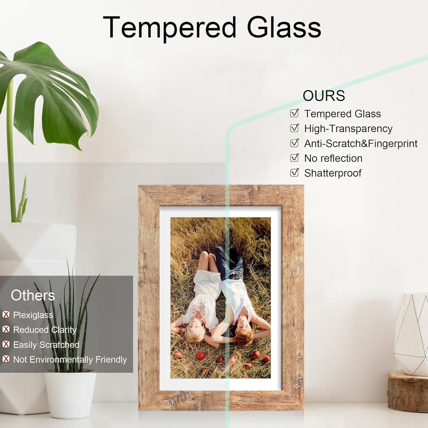 iRahmen 6x9 Picture Frame with HD Tempered Glass, Display Pictures 5x8 with Mat or 6 x 9 Without Mat, Wood Photo Frame for Tabletop and Wall (Rustic Brown, 1 Pack)