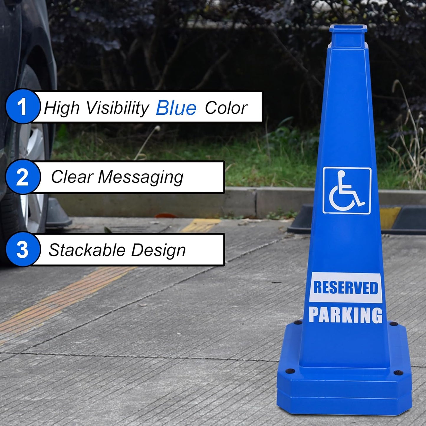 OrangeStar 6-Pack 28" Reserved Parking Cones, Large 4-Sided Message Safety Traffic Cones with Heavy Rubber Base for Indoor Outdoor Use, Parking Lot Control, Driveway Barriers, Blue