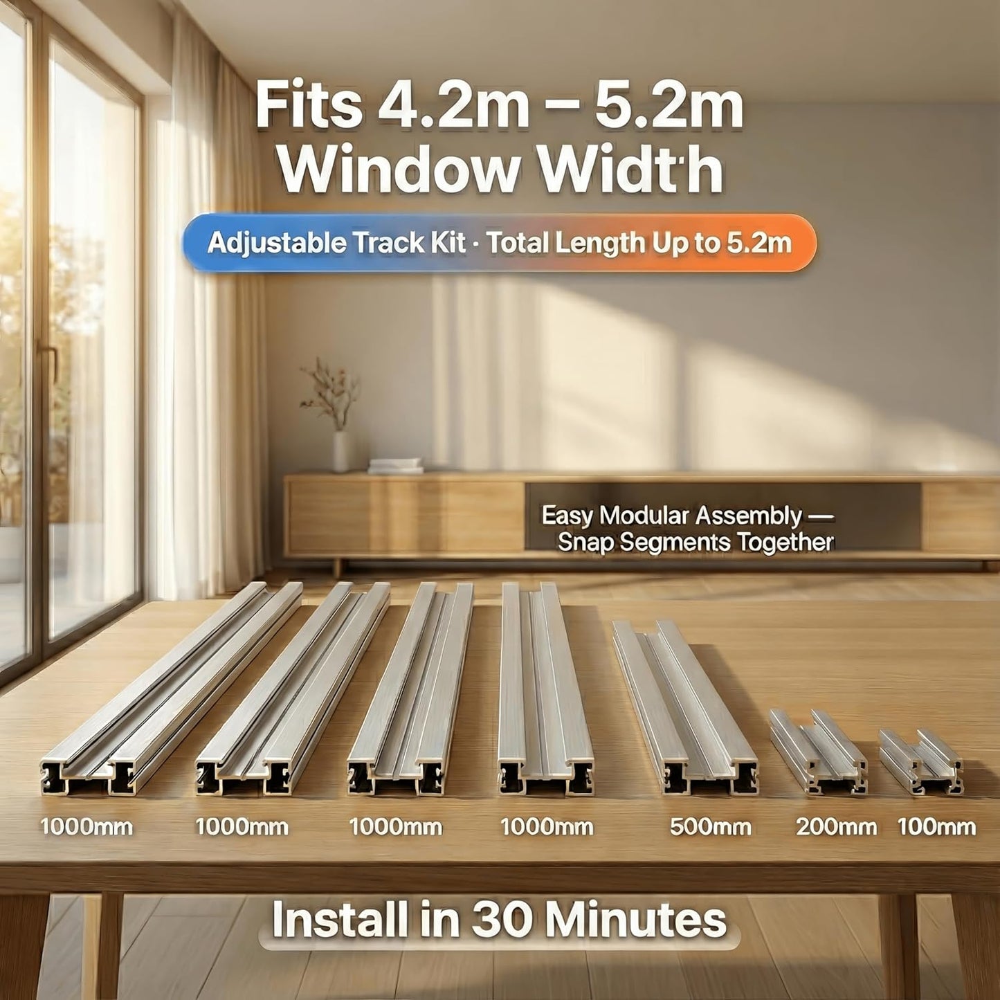Smart Electric Curtain Motorized Track, Compatible with Alexa Google Assistant & Siri, Tuya App Remote Control, Adjustable to 5.2m(204 inch) for Living Room & Bedroom