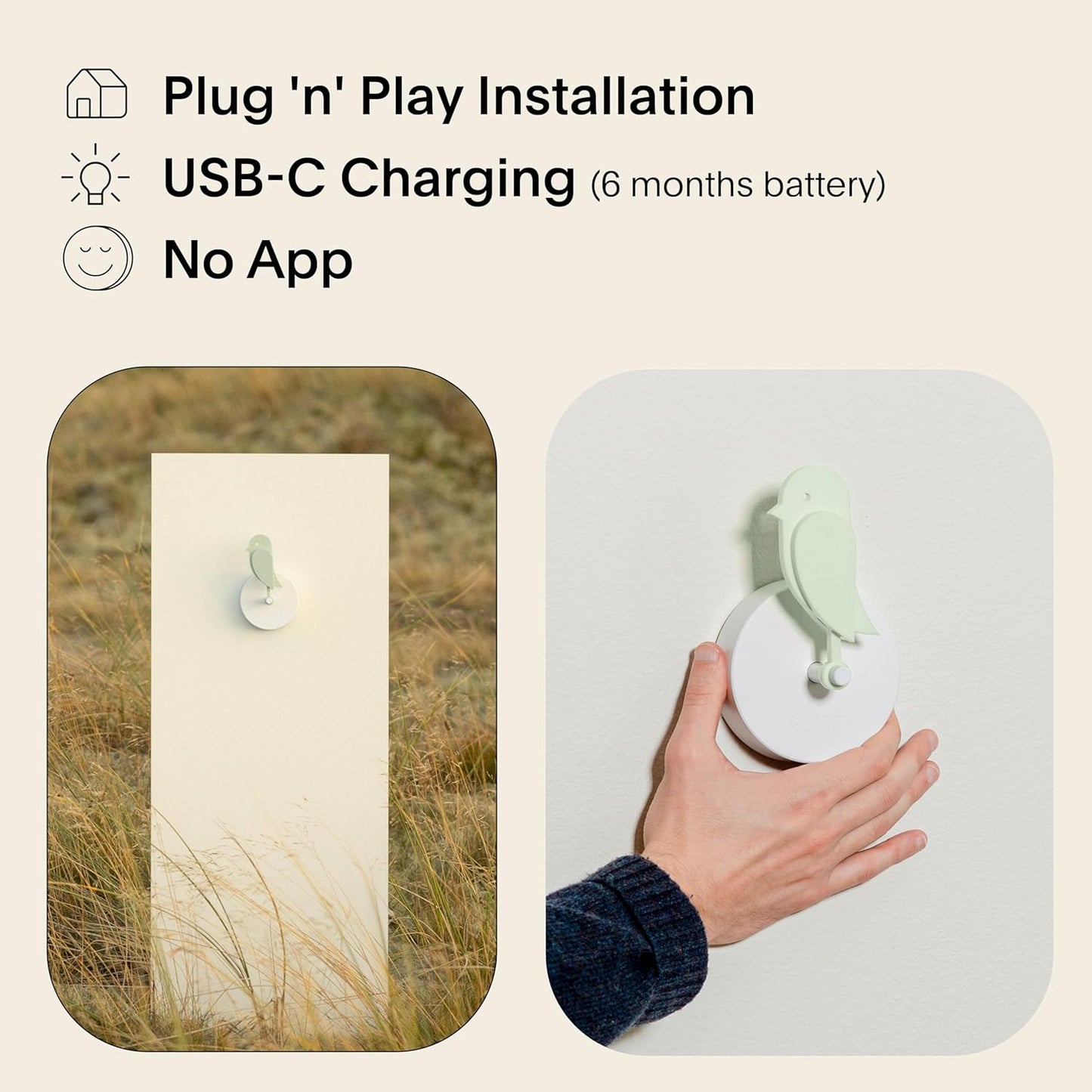 Birdie 2.0 - Design Indoor CO2 Monitor - Air Quality Meter for Home & Office - Promotes Mental & Physical Health - Modern Interior Decor - Reducing Health Risks with Clean Air (Meadow, FullBirdie)