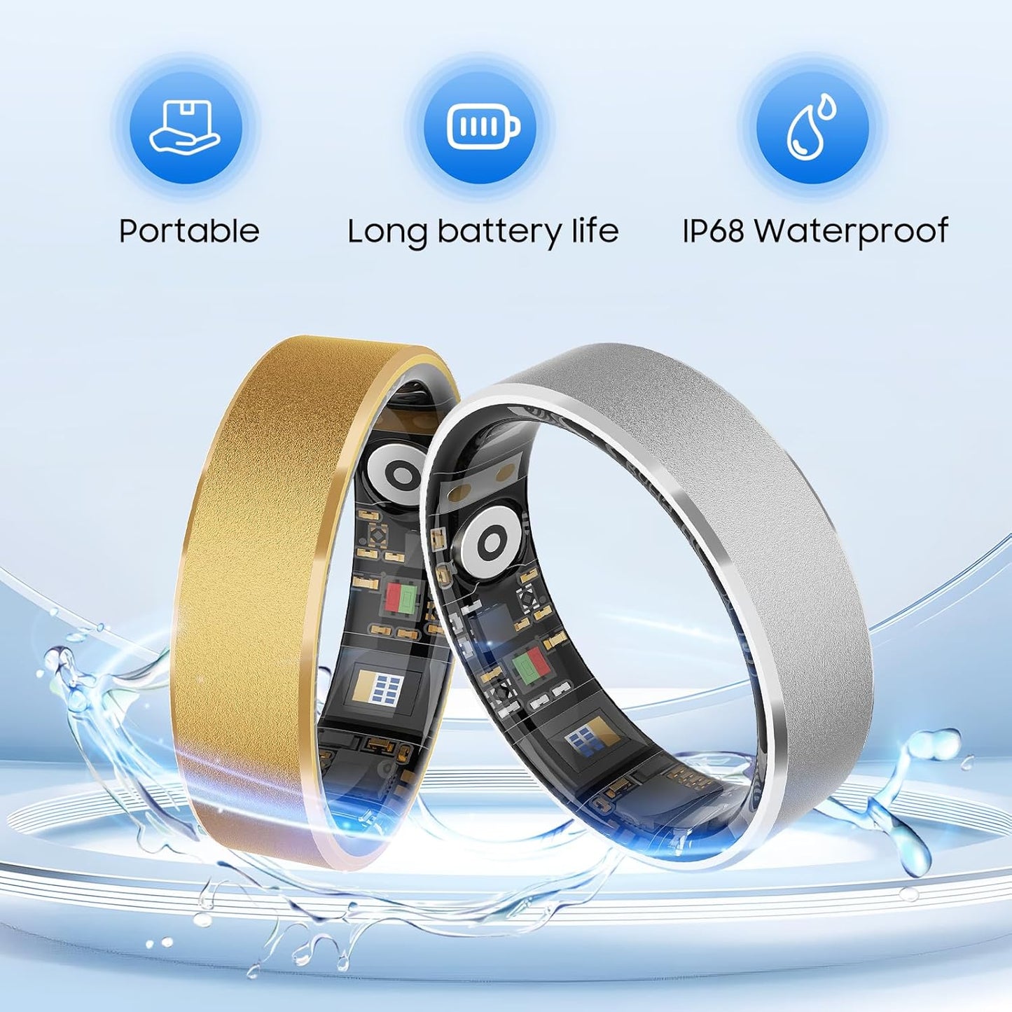Smart Health Ring, Featuring Stress and Sleep Monitoring Functions, Compatible with iOS and Android, Waterproof Fitness Tracker for Women & Men, No Subscription Fee. (Black, 8)