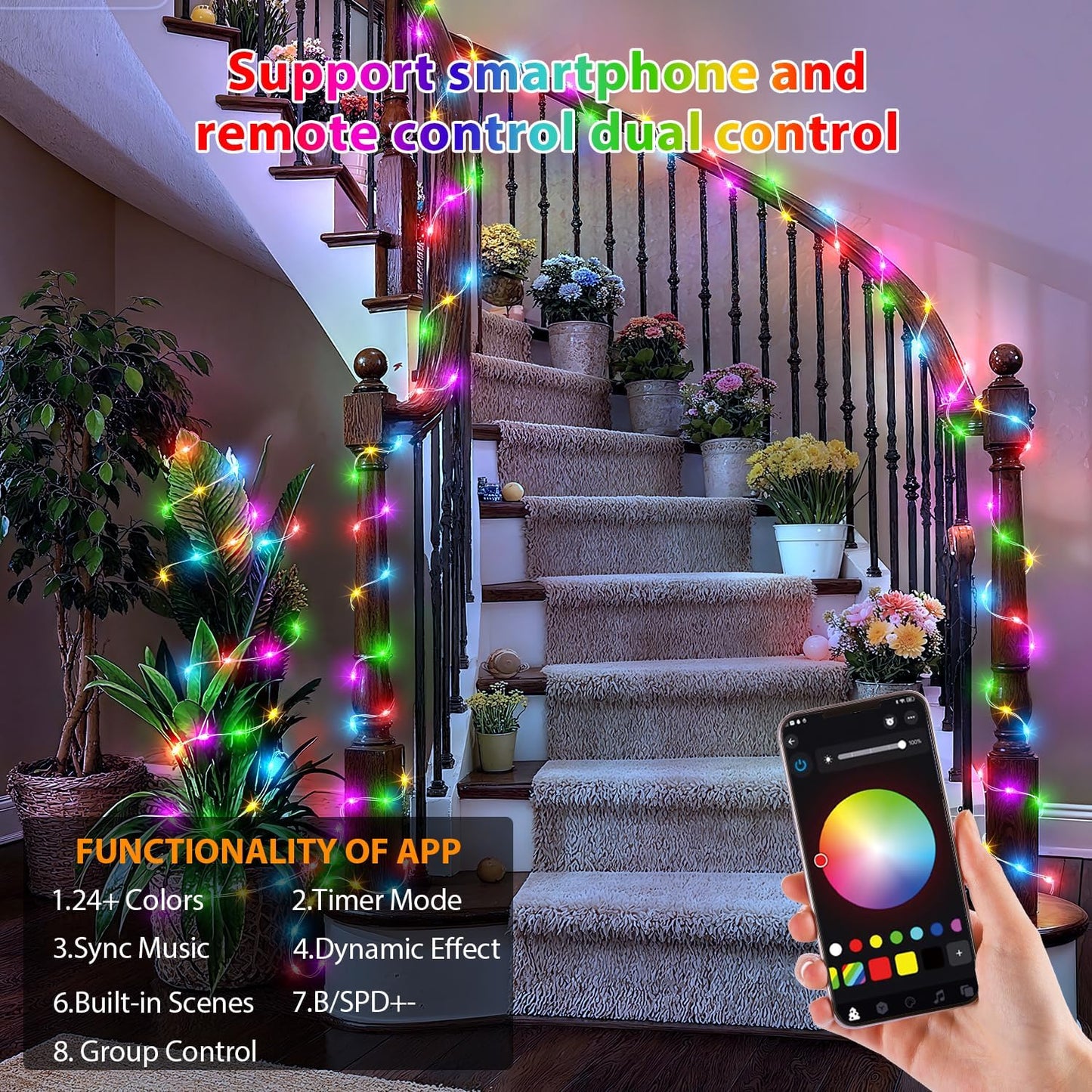 OMIKA 100FT 300 LED Smart Fairy Lights, Plug in String Lights with APP & Remote Control DIY Music Sync, Warm White & Color Changing Christmas Lights for Outdoor Indoor Bedroom Party Dorm Decoration