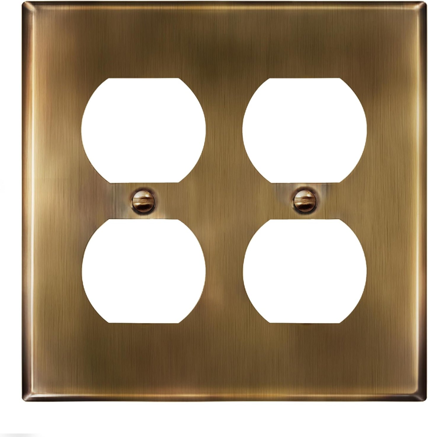 ENERLITES Antique Brass Double Duplex Receptacle Metal Wall Plate, Stainless Steel Outlet Cover, Corrosion Resistant, Standard Size 2-Gang 4.50" x 4.57", Stainless Steel 201, 7722-AB