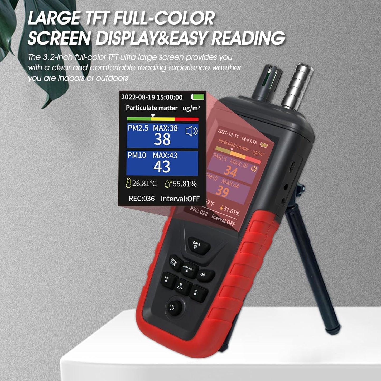 Air Quality Monitor Dust Particle Counter Indoor, Home Air Quality Sensitivity Test 6-Channel Pm0.3/0.5/1.0/2.5/5/10 Um Tester with Temperature/Humidity Monitor/USB Recharge Data Transfer/Storage